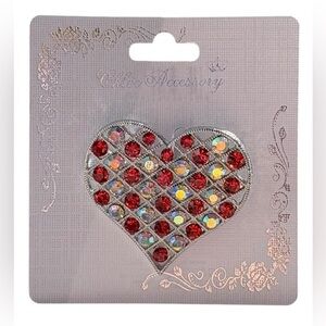 5/$25 Chloe Accessory Red & Silver Crystal Heart Pin Brooch
